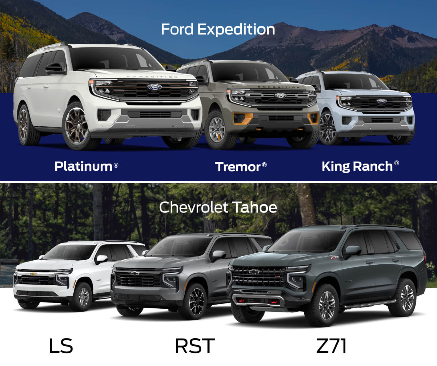 Compare Trim Levels: Ford Expedition vs. Chevy Tahoe